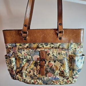 Patricia Nash Bolsena Denim Fields Floral Leather Tote Bag